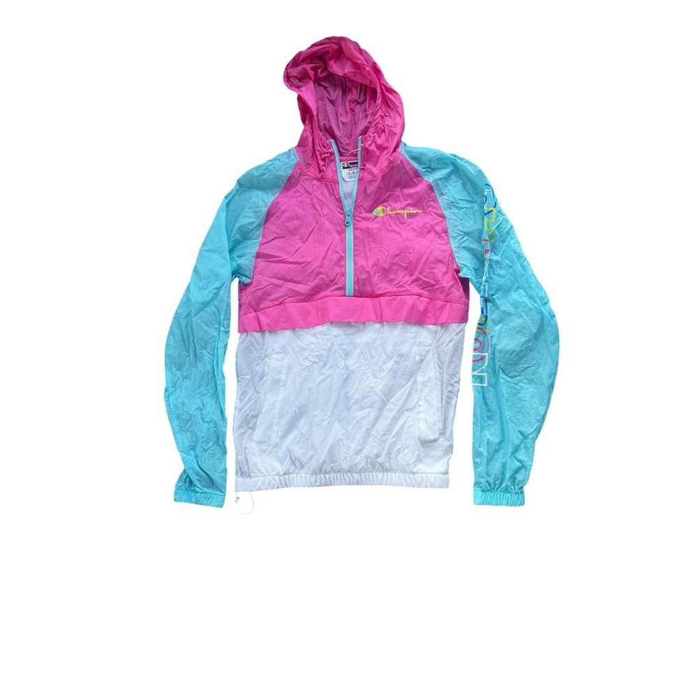 Champion Colorblock Half Zip Windbreaker Hooded Jacket Women's M Retro Y2K